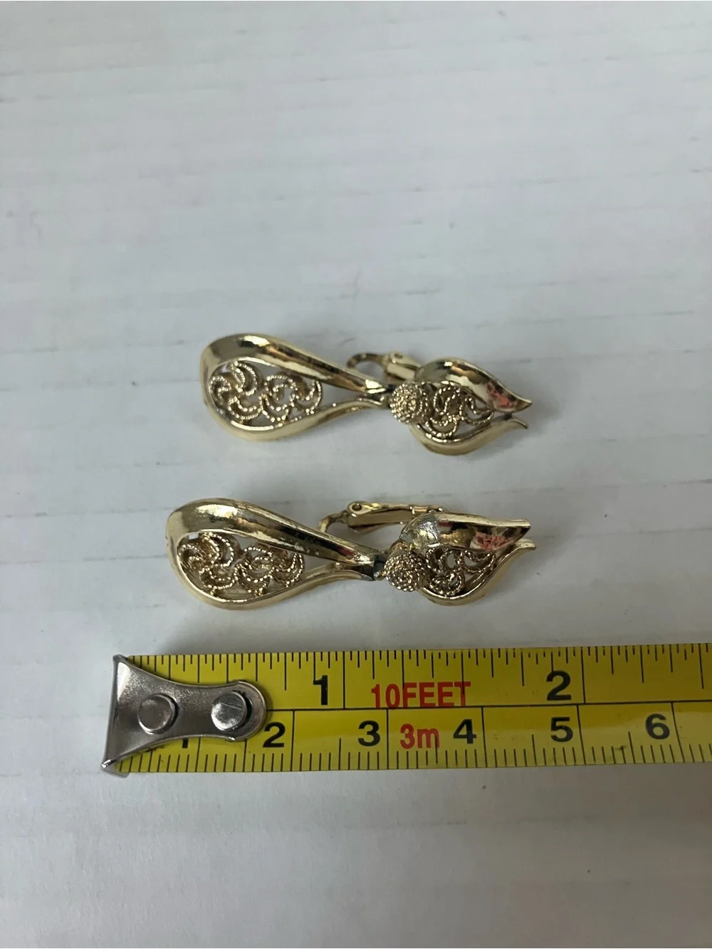 Vintage Gold Floral Brooch with Matching Clip-On Earrings Set Dress Fancy Pin Up